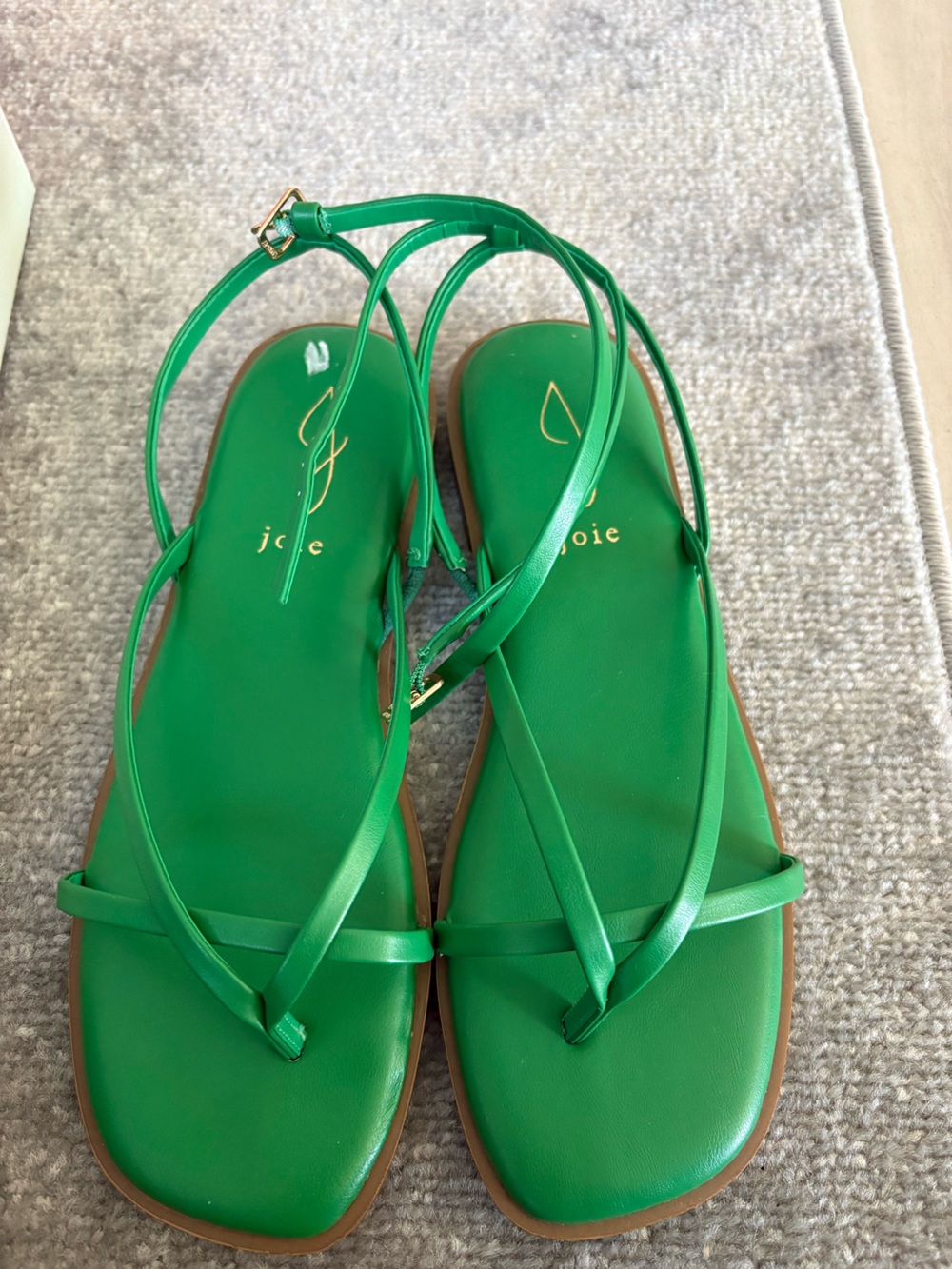 Joie Green Strappy Leather Flat Sandals